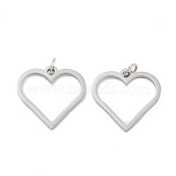 304 Stainless Steel Pendants, Laser Cut, with Jump Ring, Stainless Steel Color, Heart, 14.5x15x1mm, Hole: 2mm(STAS-G324-01G-P)