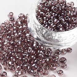 Glass Seed Beads, Trans. Colours Lustered, Round, Rosy Brown, 4mm, Hole: 1.5mm, about 4500pcs/pound(SEED-A006-4mm-116)
