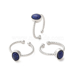 Natural Lapis Lazuli Open Cuff Ring, with Brass Findings, Oval, Inner Diameter: 18~18.7mm(RJEW-M166-04P-H)