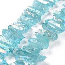 Natural Quartz Crystal Points Beads Strands, Dyed, Nuggets, Pale Turquoise, 15~30x4~8x4~7mm, Hole: 1mm, 8 inch(G-K181-B11)