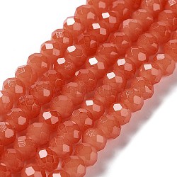 Baking Paint Imitation Jade Glass Bead Strands, Faceted Rondelle, Tomato, 10x8mm, Hole: 1mm, about 60~61pcs/strand, 46~48cm(DGLA-A034-J10mm-A12)