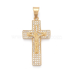 Easter 304 Stainless Steel Big Pendants, with Crystal Rhinestone, Crucifix Cross, Golden, 53.5x30x7mm, Hole: 8x11.5mm(STAS-I163-020G)