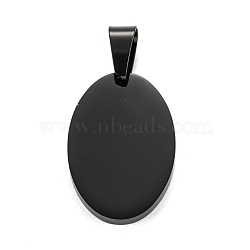 304 Stainless Steel Pendants, Stamping Blank Tag, Manual Polishing, Oval, Electrophoresis Black, 27.8x18.8x3mm, Hole: 4.5x8mm(STAS-F272-01EB)