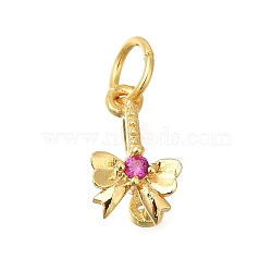 Rack Plating Brass Micro Pave Cubic Zirconia Ice Pick Pinch Bails, Long-Lasting Plated, Lead Free & Cadmium Free, Bowknot, Golden, Magenta, 14x7.5x9.5mm, Hole: 4.5mm, Pin: 0.8mm(KK-F883-14G-02)