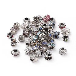 Glass Rhinestone European Beads, Large Hole Beads, Mixed Style, Mixed Color, 9~16x6~11mm, Hole: 5~6mm(CPDL-MSMC001-M2)