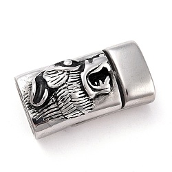 304 Stainless Steel Magnetic Clasps with Glue-in Ends, Rectangle with Dog, Antique Silver, 29.5x15.5x11mm, Hole: 12.6mm(STAS-M297-04AS)