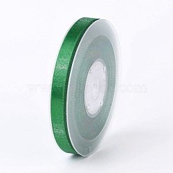 Double Face Polyester Satin Ribbon, with Metallic Silver Color, Green, 3/8 inch(9mm), about 100yards/roll(91.44m/roll)(SRIB-P012-A09-9mm)