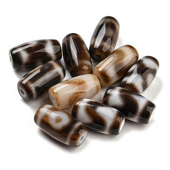 Tibetan Style dZi Beads, Natural Agate Beads, Dyed & Heated, Oval, Mixed Patterns, Coconut Brown, 19x10mm, Hole: 2mm