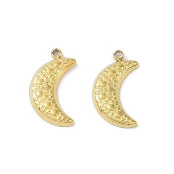 Ion Plating(IP) 304 Stainless Steel Charms, Moon Charm, Real 18K Gold Plated, 14x7x2mm, Hole: 1mm
