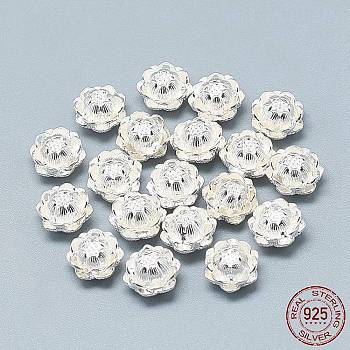 925 Sterling Silver Beads, with 925 Stamp, Lotus, Silver, 8.5x6mm, Hole: 0.8~1.2mm