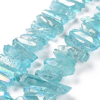 Natural Quartz Crystal Points Beads Strands, Dyed, Nuggets, Pale Turquoise, 15~30x4~8x4~7mm, Hole: 1mm, 8 inch