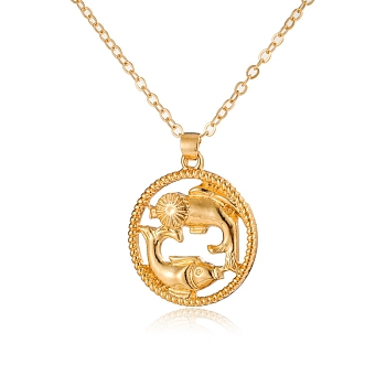 Alloy Flat Round with Constellation Pendant Necklaces, Cable Chain Necklace for Women, Pisces, Pendant: 2.2cm