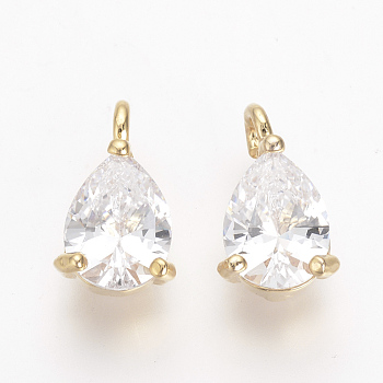 Brass Cubic Zirconia Charms, Nickel Free, Real 18K Gold Plated, teardrop, 11.5x7x4mm, Hole: 2mm