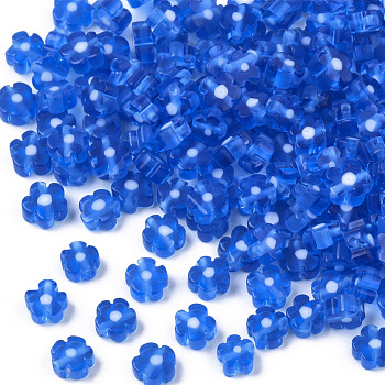 Glass Beads, Flower, Royal Blue, 4~6x4~6x2~3mm, Hole: 1mm
