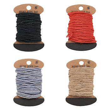 4 Boards 4 Colors Jute Cord, Jute String, Jute Twine, 3 Ply, for Jewelry Making, Mixed Color, 2mm, 1board/color
