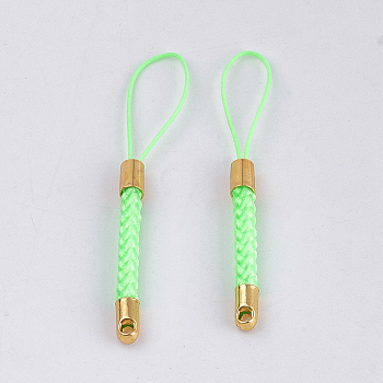 Mobile Phone Straps for Dangling Charms Pendants, DIY Cell Phone Braided Nylon Cord Loop, with Golden Brass Cord Ends, Lime, 55~57x4mm