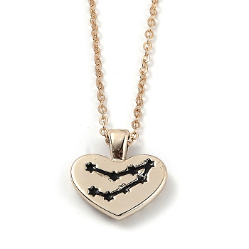 Golden Plated Heart with Constellation/Zodiac Sign Alloy Enamel Pendant Necklaces, Black, Capricorn, 17.2~17.63 inch(43.7~44.8cm)