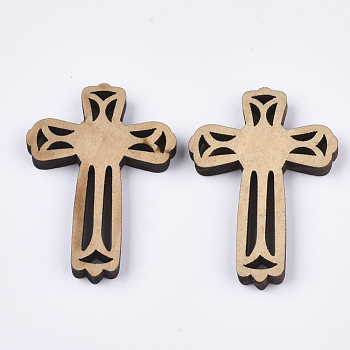Wooden Pendants, Cross, Wheat, 45.5x32x4.5mm