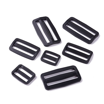 CHGCRAFT 100Pcs 5 Style Plastic Buckle Clasps, For Webbing, Strapping Bags, Garment Accessories, Rectangle, Black, 23~32.5x27.5~59x4~5.5mm, Hole: 4~5x21~50mm, 20pcs/Style