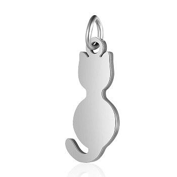 304 Stainless Steel Kitten Pendants, Cat Silhouette Shape, Stainless Steel Color, 17x7.5x1mm, Hole: 3mm