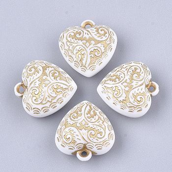 Plating Acrylic Pendants, Metal Enlaced, Heart, White, 21.5x20.5x11~12mm, Hole: 1.8mm