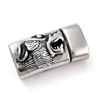 304 Stainless Steel Magnetic Clasps with Glue-in Ends, Rectangle with Dog, Antique Silver, 29.5x15.5x11mm, Hole: 12.6mm