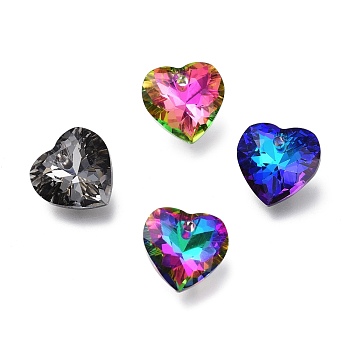 Glass Rhinestone Pendants, Back Plated, Faceted, Heart, Mixed Color, 14.5x14.5x6.5mm, Hole: 1.5mm