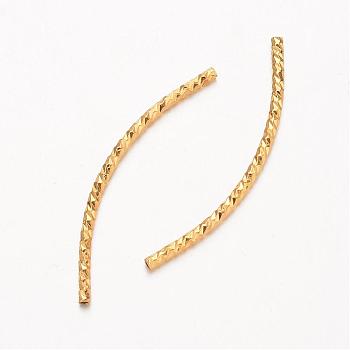 Curved Brass Tube Beads, Real 18K Gold Plated, 34x1.5mm, Hole: 1mm