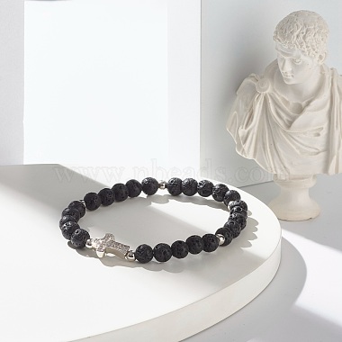 Natural Obsidian & Lava Rock Round Beads Stretch Bracelets Set(BJEW-JB06982-04)-7