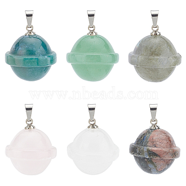 Stainless Steel Color Planet Mixed Stone Pendants