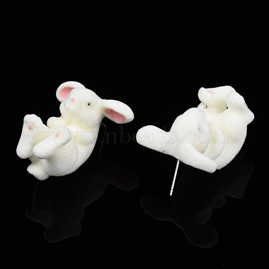 Boucles d'oreilles lapin en résine avec 925 épingle en argent sterling(EJEW-N051-02)-2