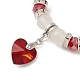 Natural Quartz Crystal & Glass Beaded Stretch Bracelet with Heart Charms for Valentine's Day(BJEW-TA00284)-3