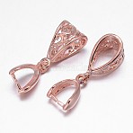Filigree Rack Plating Brass Pendant Pinch Bails, Rose Gold, 13x8x5mm, Hole: 5x9mm and 7x4mm, Pin: 1mm(X-KK-L102-12RG)