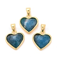 Natural Apatite Charms, with Real 18K Gold Plated Brass Findings, Long-Lasting Plated, Lead Free & Cadmium Free, Heart, 12x11.5x5mm, Hole: 4x3mm(G-E538-02G-04)