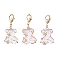 3Pcs Bear Transparent Resin Rhinestone Pendant Decorations, Lobster Claw Clasps Charms, Mixed Color, 41mm(HJEW-JM01007)