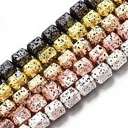Electroplated Natural Lava Rock Beads Strands, Hexagon, Bumpy, Mixed Color, 8x7.5x6.5mm, Hole: 1.2mm, about 50pcs/strand, 15.35 inch~15.75 inch(39cm~40cm)(G-T114-65)
