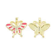Brass Micro Pave Clear Cubic Zirconia Pendants, with Enamel, Butterfly Charm, Real 18K Gold Plated, 18.5x23.5x4mm, Hole: 2.5x4.5mm(KK-E068-VC413)