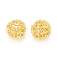 Brass Beads, Hollow, Round, Real 18K Gold Plated, 9.5mm, Hole: 1mm(KK-P228-64G)
