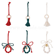 Crafans 2 Sets 2 Style Christmas Theme Cotton Weave Pendant Decorations Sets, Ring with Tassel & Bell & Bowknot, for Wedding Festival Party Decoration, Mixed Color, 3pcs/set, 1set/style(HJEW-CF0001-11)