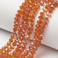 Electroplate Glass Beads Strands, Half Plated, Rainbow Plated, Faceted, Rondelle, Dark Orange, 6x5mm, Hole: 1mm, about 85~88pcs/strand, 16.1~16.5 inch(41~42cm)(EGLA-A034-T6mm-J09)