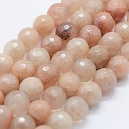 Electroplated Natural Imitation Sunstone Gemstone Beads Strands, Round, Faceted, 8mm, Hole: 1.5mm, about 47pcs/strand, 14.9 inch(38cm)(G-G749-06A-8mm)