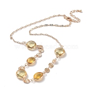 Flat Round Glass Pendant Necklaces with Brass Chains, Light Gold, 15.94 inch(405mm)(NJEW-A015-20KCG)