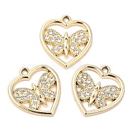 UV Plating Alloy Rhinestone Pendants, Cadmium Free & Lead Free, Heart with Butterfly Charms, Golden, 18.5x17x1.8mm, Hole: 1.6mm(PALLOY-A004-09G)