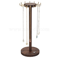 Round Wood Jewelry Necklace Display Organizer Hanging Tower Rack, with Golden Tone Zinc Alloy Hooks, for Necklaces, Bracelets Storage, Brown, Finish Product: 15.1x41cm(NDIS-WH0017-05)