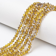 Electroplate Transparent Glass Beads Strands, Half Gray Plated, Faceted, Rondelle, Gold, 6x5mm, Hole: 1mm, about 85~88pcs/strand, 16.1~16.5 inch(41~42cm)(EGLA-A034-T6mm-E02)