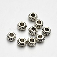 Tibetan Style Alloy Rondelle Spacer Beads, Lead Free & Cadmium Free & Nickel Free, Antique Silver, 4x2mm, Hole: 2mm(PALLOY-E381-04-4mm-NR)