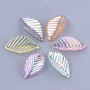 Transparent Acrylic Pendants, AB Color, Leaf, Mixed Color, 35x18.5x6.5mm, Hole: 1.6mm, about 600pcs/500g(TACR-T007-03)