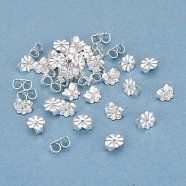 304 Stainless Steel Ear Nuts, Butterfly Earring Backs for Post Earrings, Flower, Silver, 6.5x6x3.5mm, Hole: 1mm(STAS-G224-13S)
