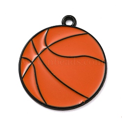 Alloy Enamel Pendants, Black, Basketball, 29.5x26x1.5mm, Hole: 2mm(FIND-Z044-02C)