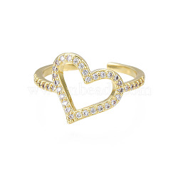 Cubic Zirconia Heart Open Cuff Ring, Real 18K Gold Plated Brass Chunky Ring for Women, Nickel Free, Clear, US Size 7 3/4(17.9mm)(RJEW-N035-111)